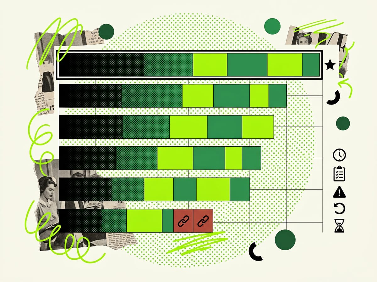 Grafico a barre orizzontali con sei compiti ordinati per punteggio: in cima il riuso dei contenuti, in fondo la risposta automatica ai preventivi con segmenti r
