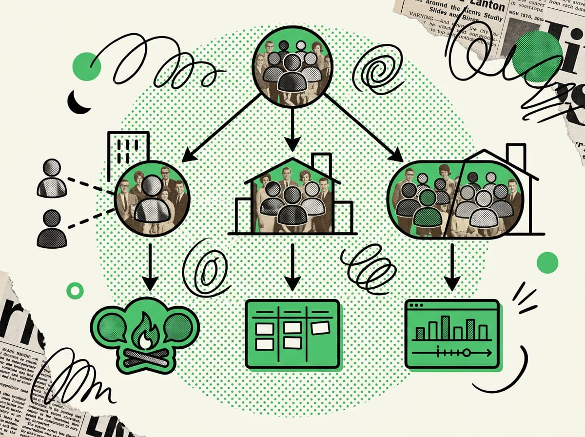 Albero decisionale: chi lavora con un'agenzia va su un tool di collaborazione, tre interni su una bacheca Kanban, cinque-otto persone con le vendite su una piat